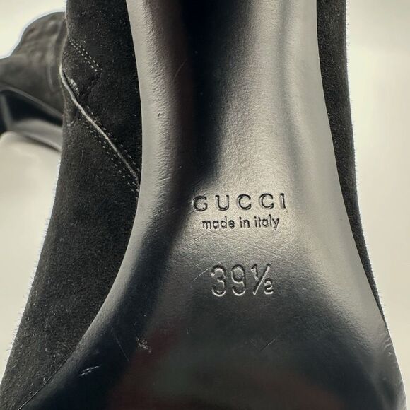GUCCI Melville Black Suede Boots Size 39.5 US 9.5 Studded Heeled Bootie - Picture 13 of 14